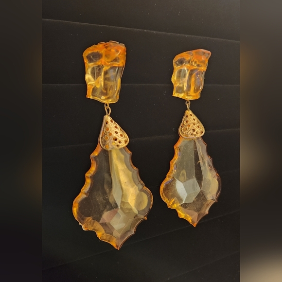 Vintage Orange yellow Resin Rock look-a-like earrings - Picture 6 of 7